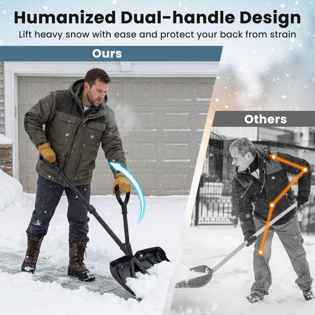 53 Inch Snow Shovel with Assist Handle for Driveway Car Garage Camping-Black
