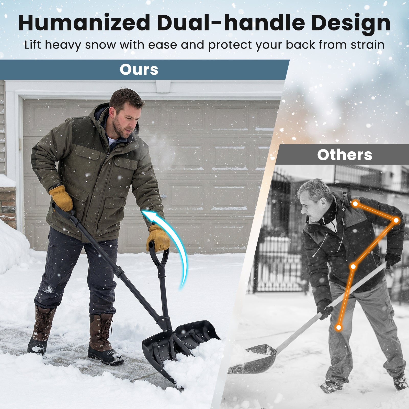 53 Inch Snow Shovel with Assist Handle for Driveway Car Garage Camping-Black