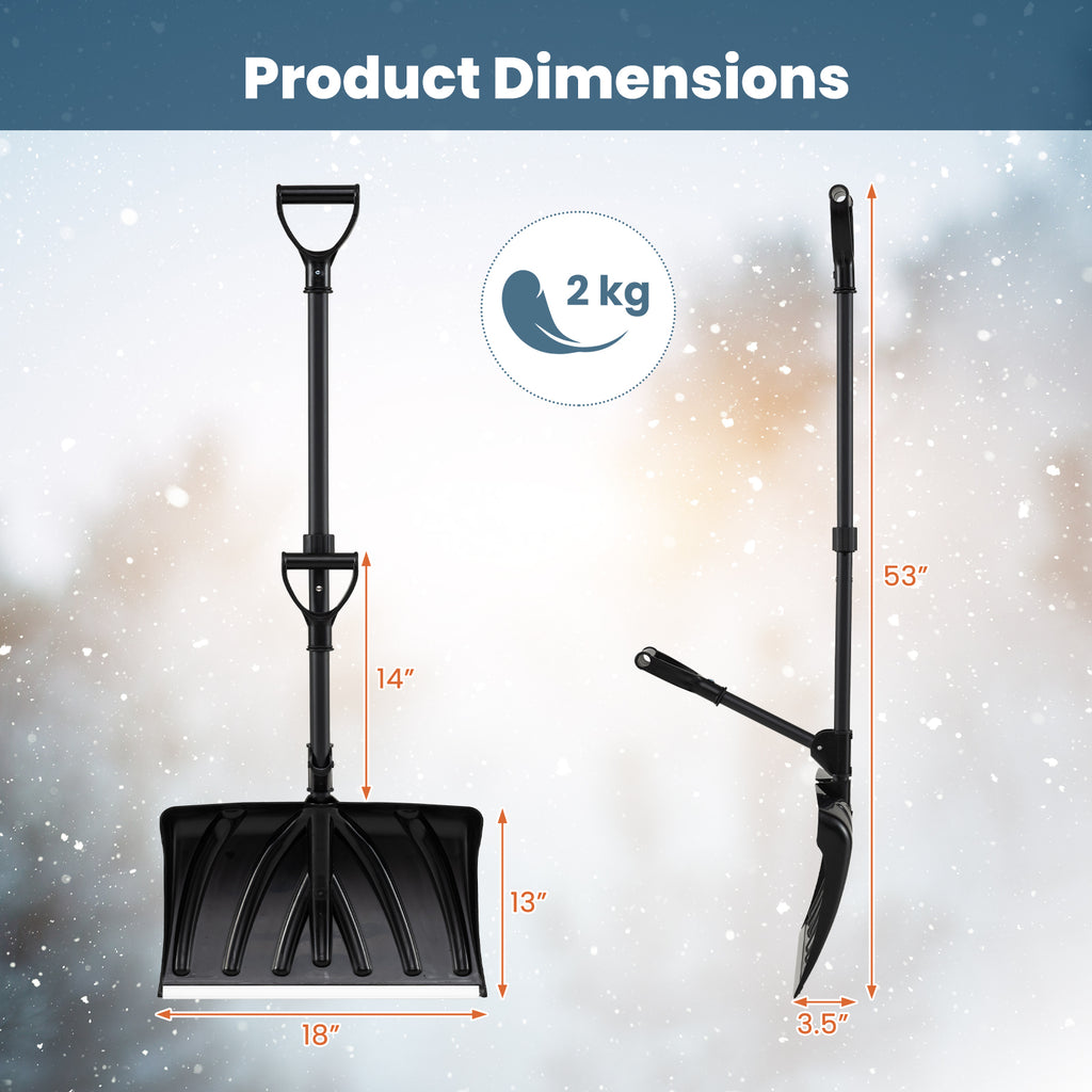 53 Inch Snow Shovel with Assist Handle for Driveway Car Garage Camping-Black
