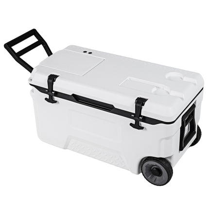 53 Quart Portable Rolling Cooler with Fish Ruler for Outdoor-White