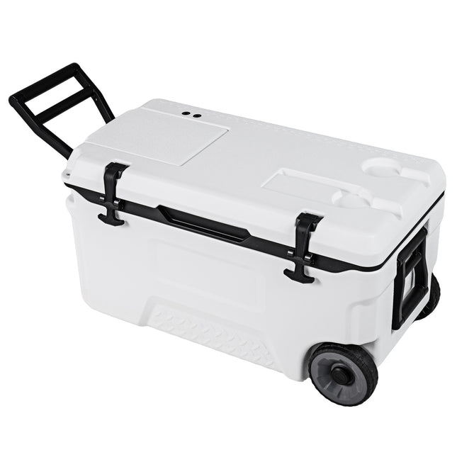 53 Quart Portable Rolling Cooler with Fish Ruler for Outdoor-White