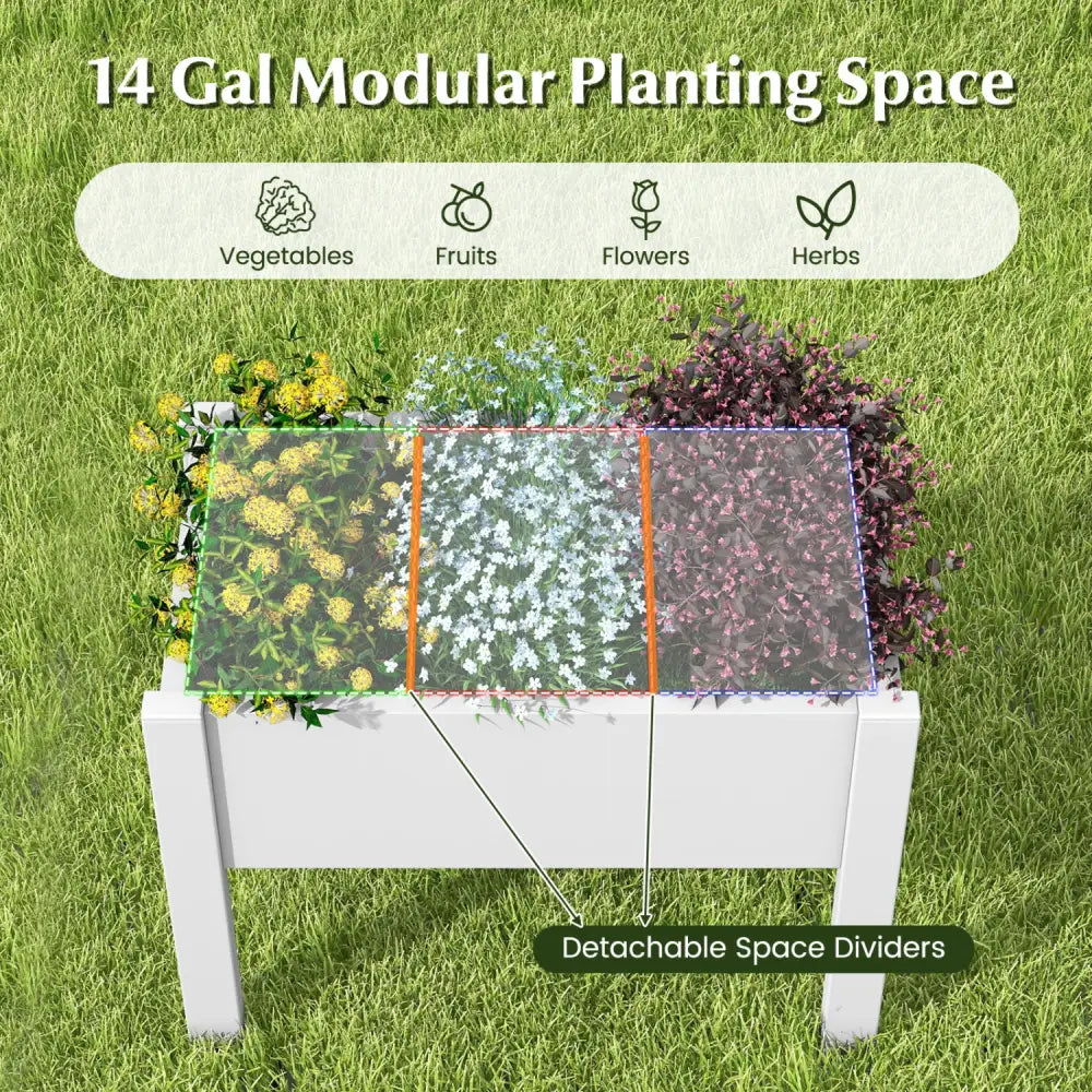 53L Raised Bed Grow Box Self-Watering Planter Box Stand with Water Level Monitor-White - Light Gray - Raised Garden Beds