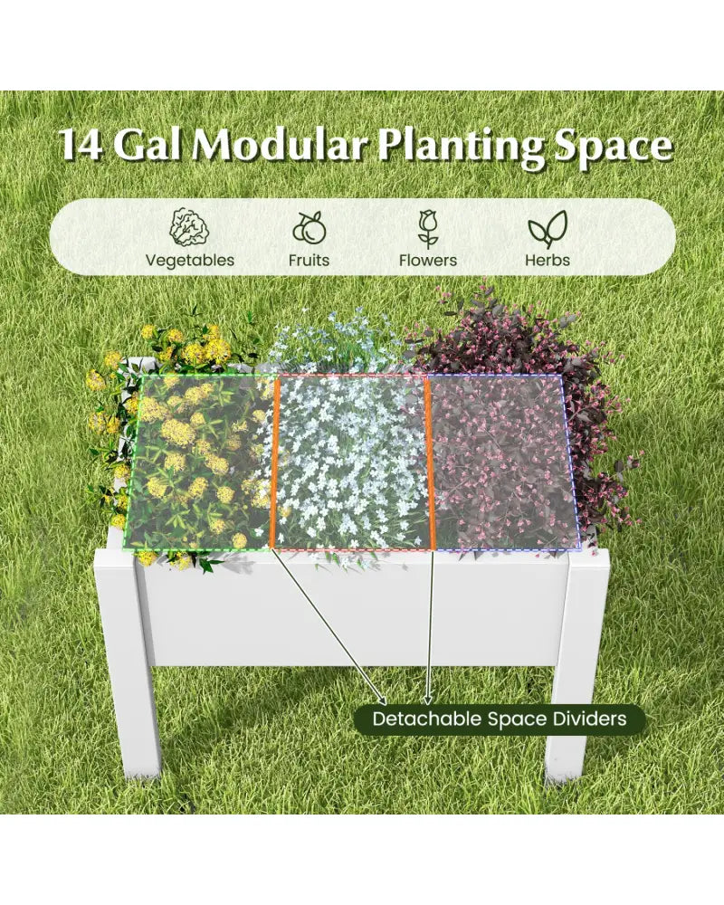 53L Raised Bed Grow Box Self-Watering Planter Box Stand with Water Level Monitor-White - Light Gray - Raised Garden Beds