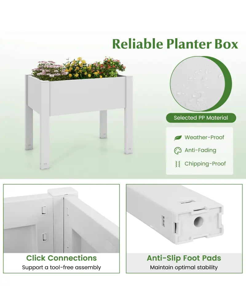 53L Raised Bed Grow Box Self-Watering Planter Box Stand with Water Level Monitor-White - Light Gray - Raised Garden Beds