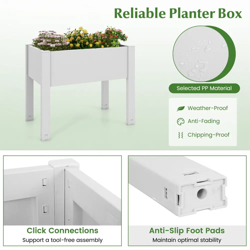53L Raised Bed Grow Box Self-Watering Planter Box Stand with Water Level Monitor-White - Light Gray - Raised Garden Beds