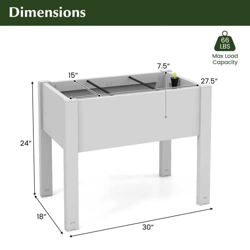 53L Raised Bed Grow Box Self-Watering Planter Box Stand with Water Level Monitor-White - Light Gray - Raised Garden Beds