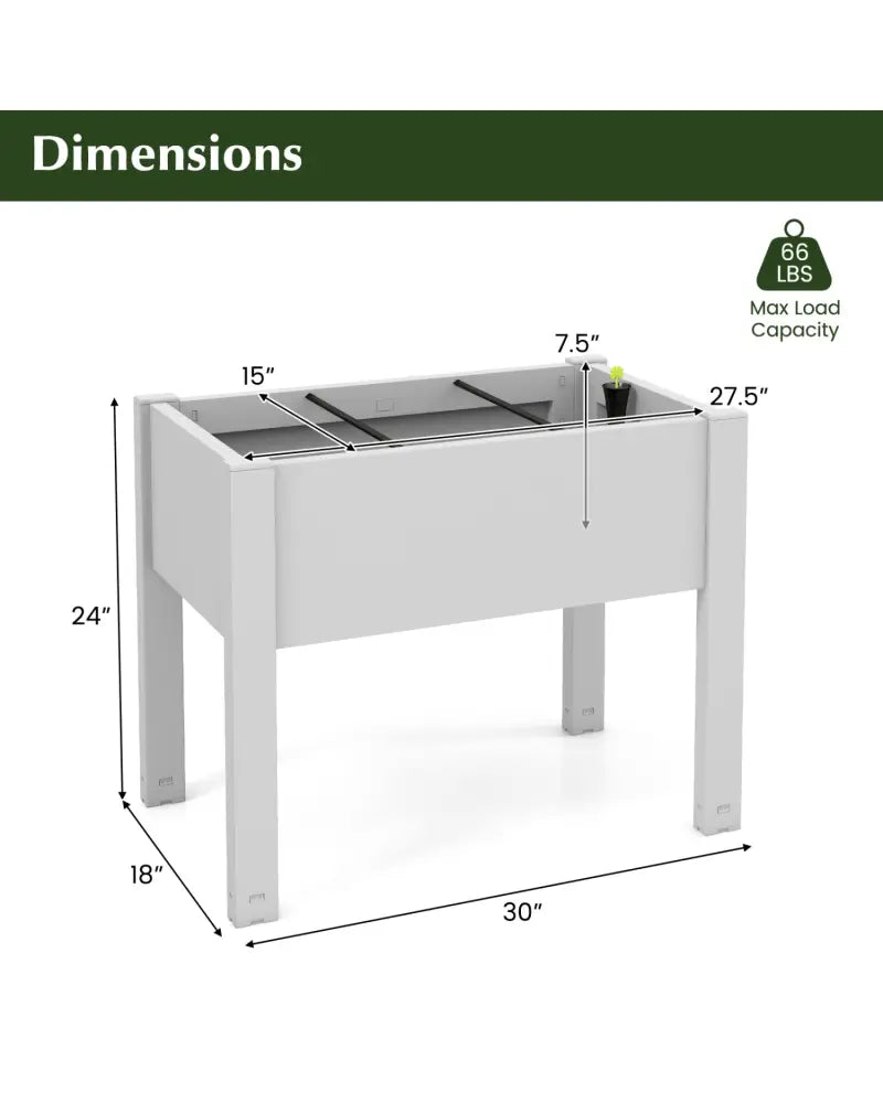 53L Raised Bed Grow Box Self-Watering Planter Box Stand with Water Level Monitor-White - Light Gray - Raised Garden Beds