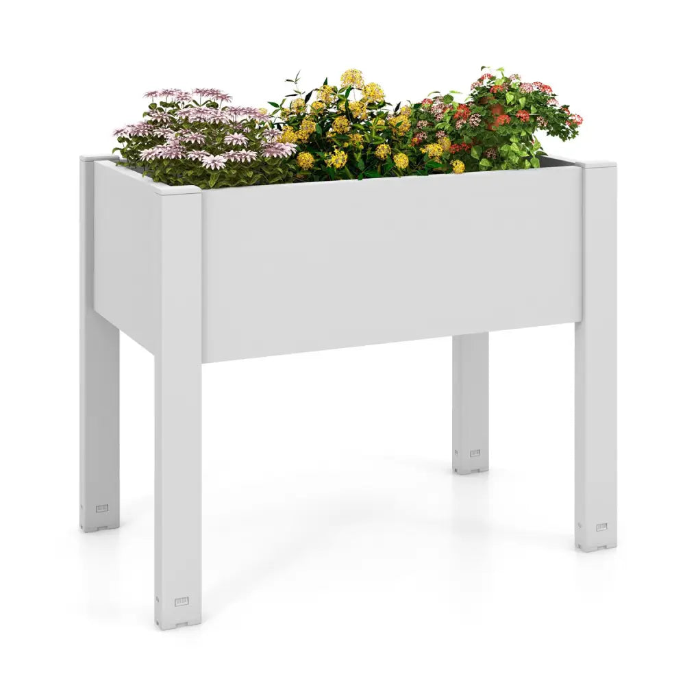 53L Raised Bed Grow Box Self-Watering Planter Box Stand with Water Level Monitor-White - Light Gray - Raised Garden Beds
