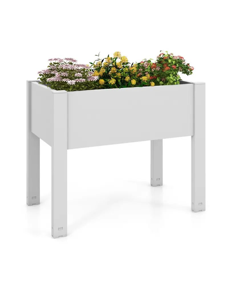53L Raised Bed Grow Box Self-Watering Planter Box Stand with Water Level Monitor-White - Light Gray - Raised Garden Beds