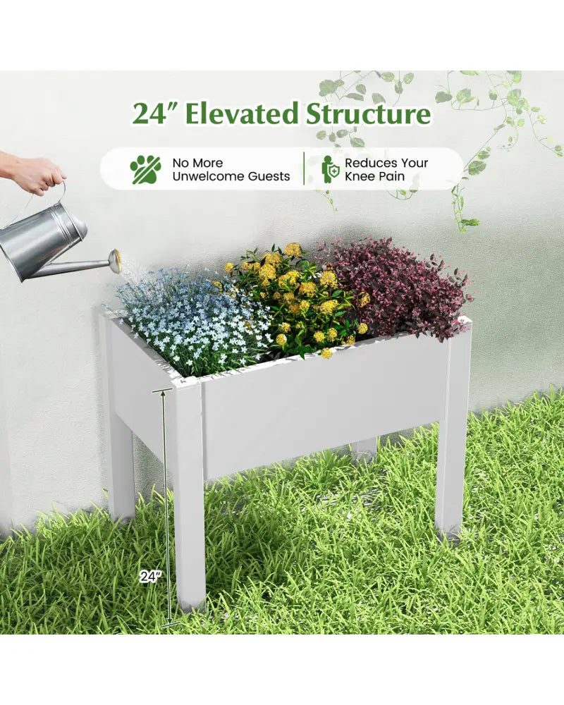 53L Raised Bed Grow Box Self-Watering Planter Box Stand with Water Level Monitor-White - Light Gray - Raised Garden Beds