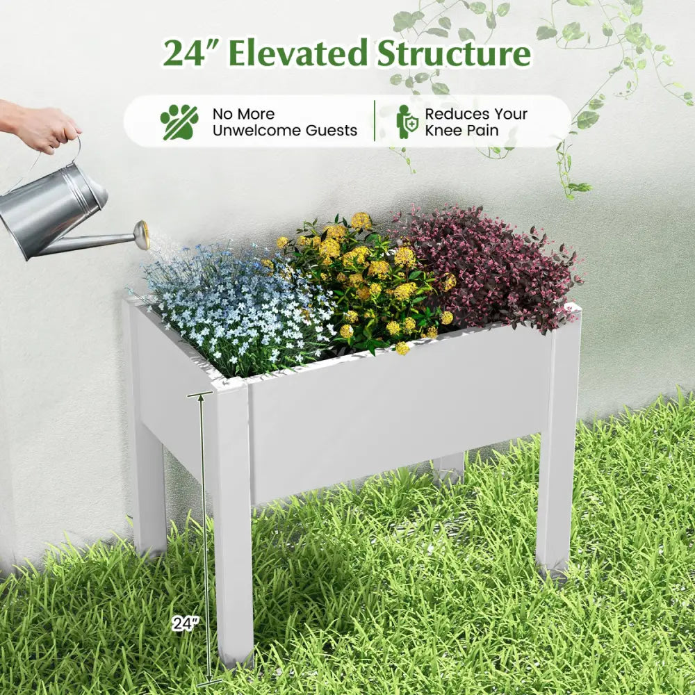 53L Raised Bed Grow Box Self-Watering Planter Box Stand with Water Level Monitor-White - Light Gray - Raised Garden Beds