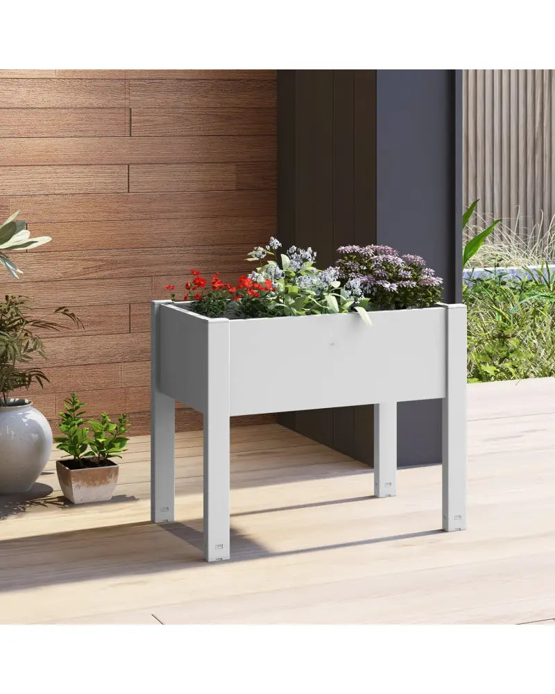 53L Raised Bed Grow Box Self-Watering Planter Box Stand with Water Level Monitor-White - Light Gray - Raised Garden Beds