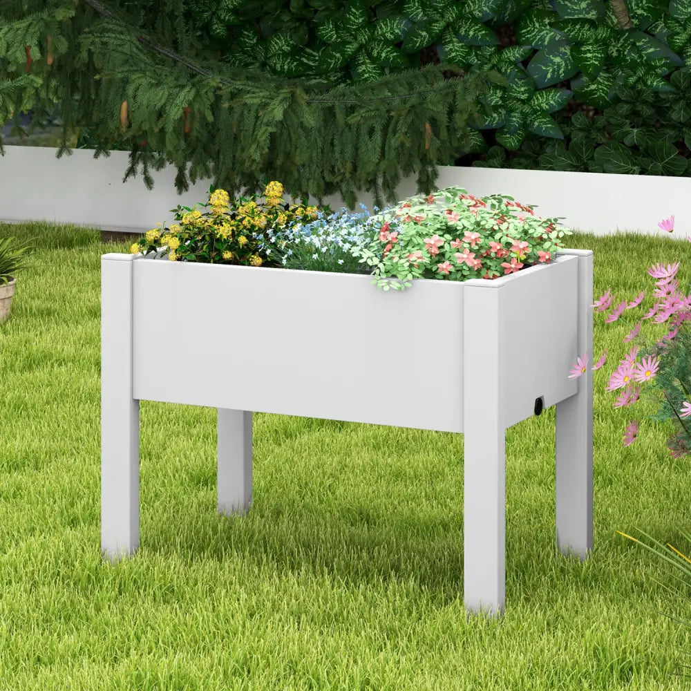 53L Raised Bed Grow Box Self-Watering Planter Box Stand with Water Level Monitor-White - Light Gray - Raised Garden Beds