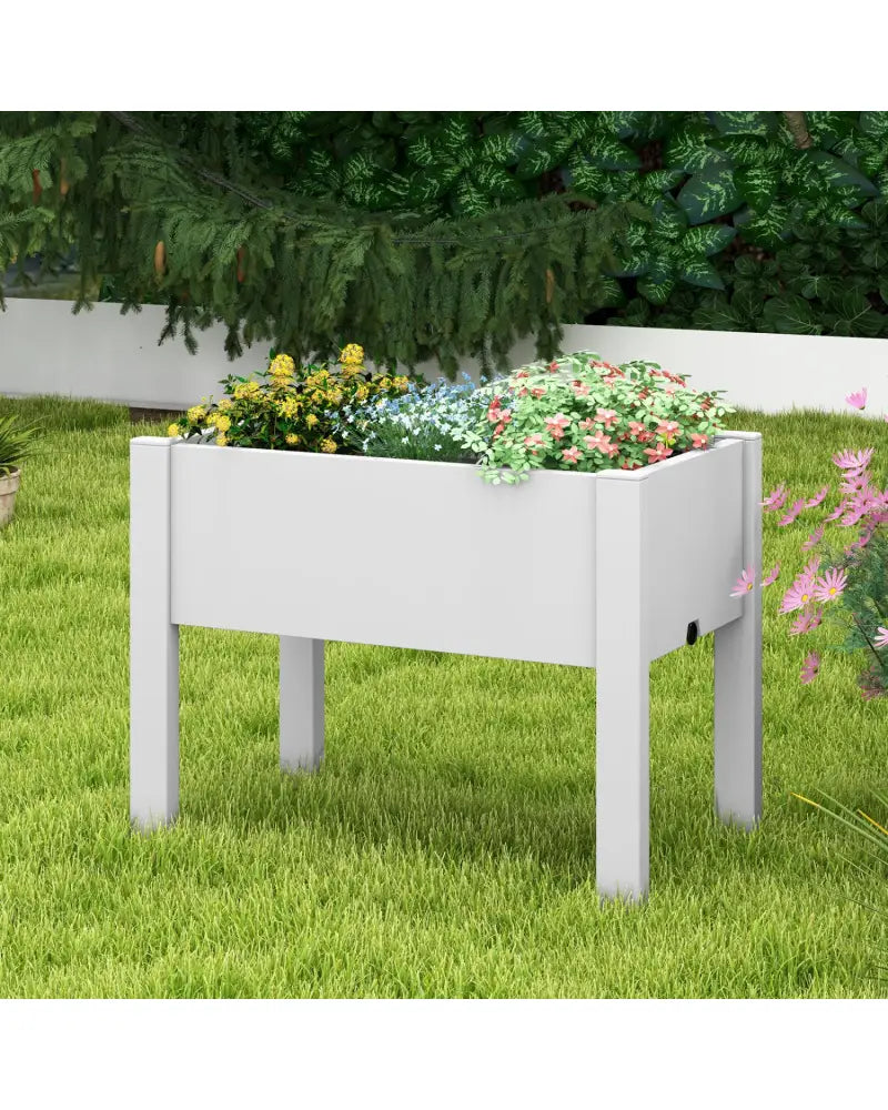 53L Raised Bed Grow Box Self-Watering Planter Box Stand with Water Level Monitor-White - Light Gray - Raised Garden Beds