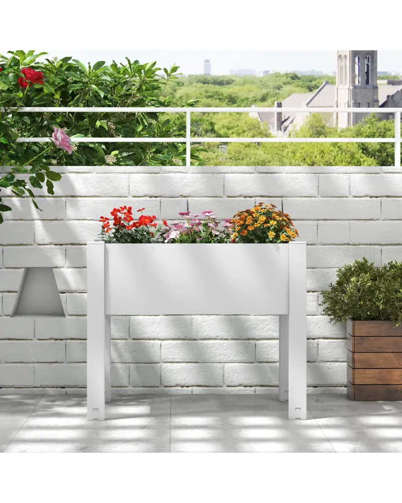 53L Raised Bed Grow Box Self-Watering Planter Box Stand with Water Level Monitor-White - Light Gray - Raised Garden Beds