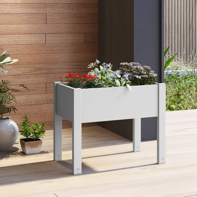 53L Raised Bed Grow Box Self-Watering Planter Box Stand with Water Level Monitor-White - Light Gray - Raised Garden Beds