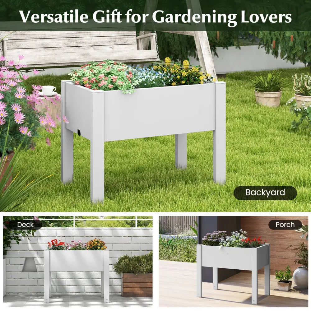 53L Raised Bed Grow Box Self-Watering Planter Box Stand with Water Level Monitor-White - Light Gray - Raised Garden Beds