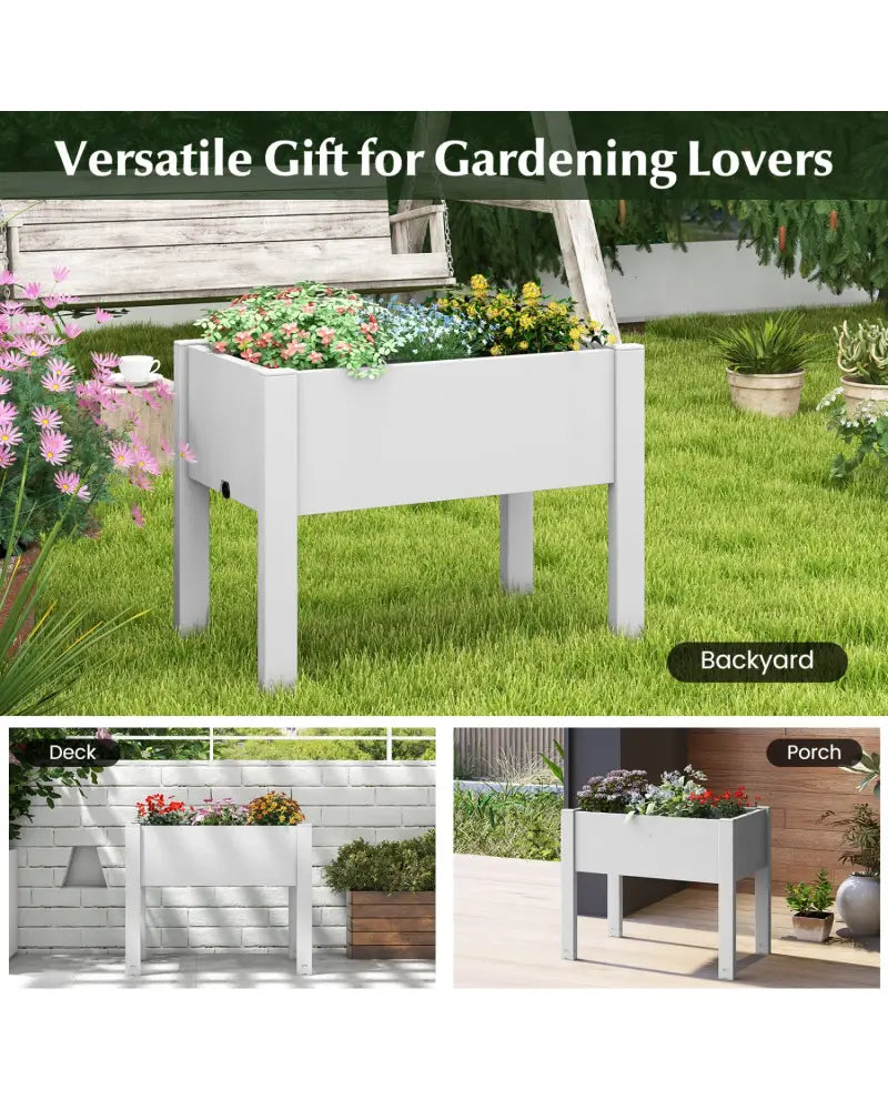 53L Raised Bed Grow Box Self-Watering Planter Box Stand with Water Level Monitor-White - Light Gray - Raised Garden Beds