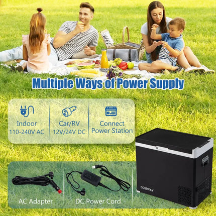 53QT Portable Dual Zone 12V Car Refrigerator Compressor Fridge Freezer for Vehicles Camping Travel-Black - Black
