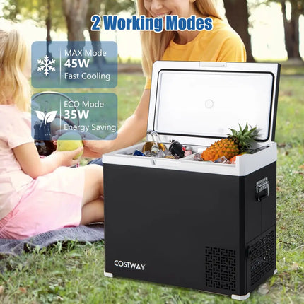 53QT Portable Dual Zone 12V Car Refrigerator Compressor Fridge Freezer for Vehicles Camping Travel-Black - Black