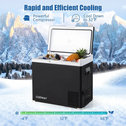 53QT Portable Dual Zone 12V Car Refrigerator Compressor Fridge Freezer for Vehicles Camping Travel-Black - Black