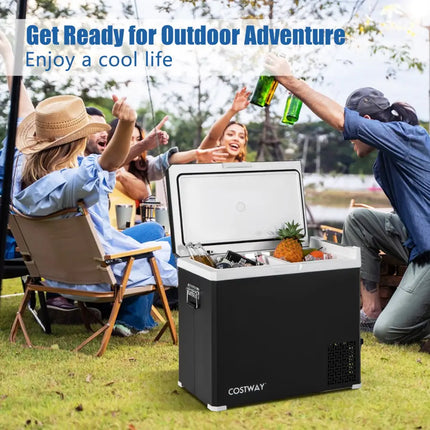 53QT Portable Dual Zone 12V Car Refrigerator Compressor Fridge Freezer for Vehicles Camping Travel-Black - Black