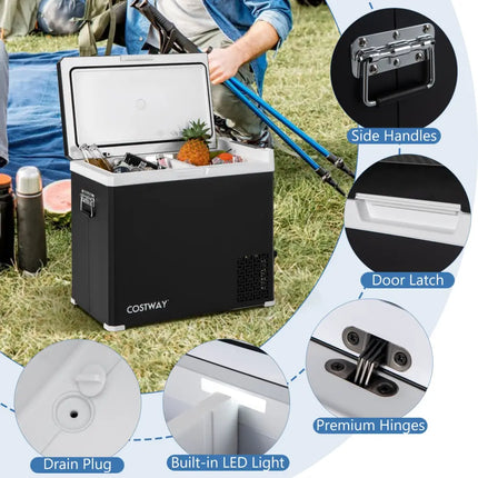 53QT Portable Dual Zone 12V Car Refrigerator Compressor Fridge Freezer for Vehicles Camping Travel-Black - Black