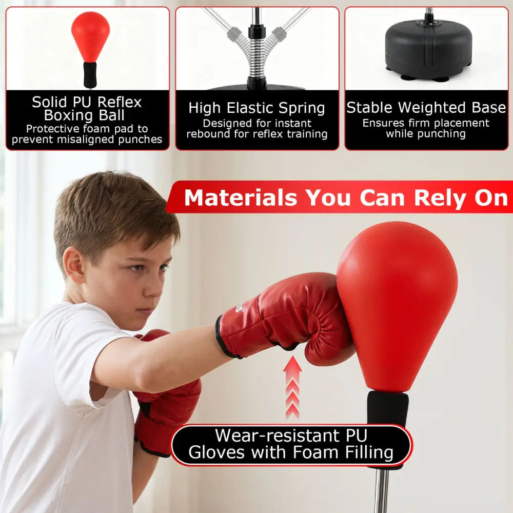 54.5’’-62’’ Height Adjustable FPunching Bag with Stand for Teens and Adults-Red - Red - Sport Equipments