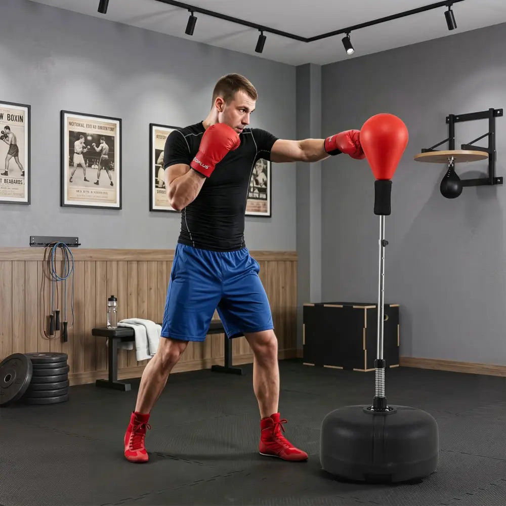 54.5’’-62’’ Height Adjustable FPunching Bag with Stand for Teens and Adults-Red - Red - Sport Equipments