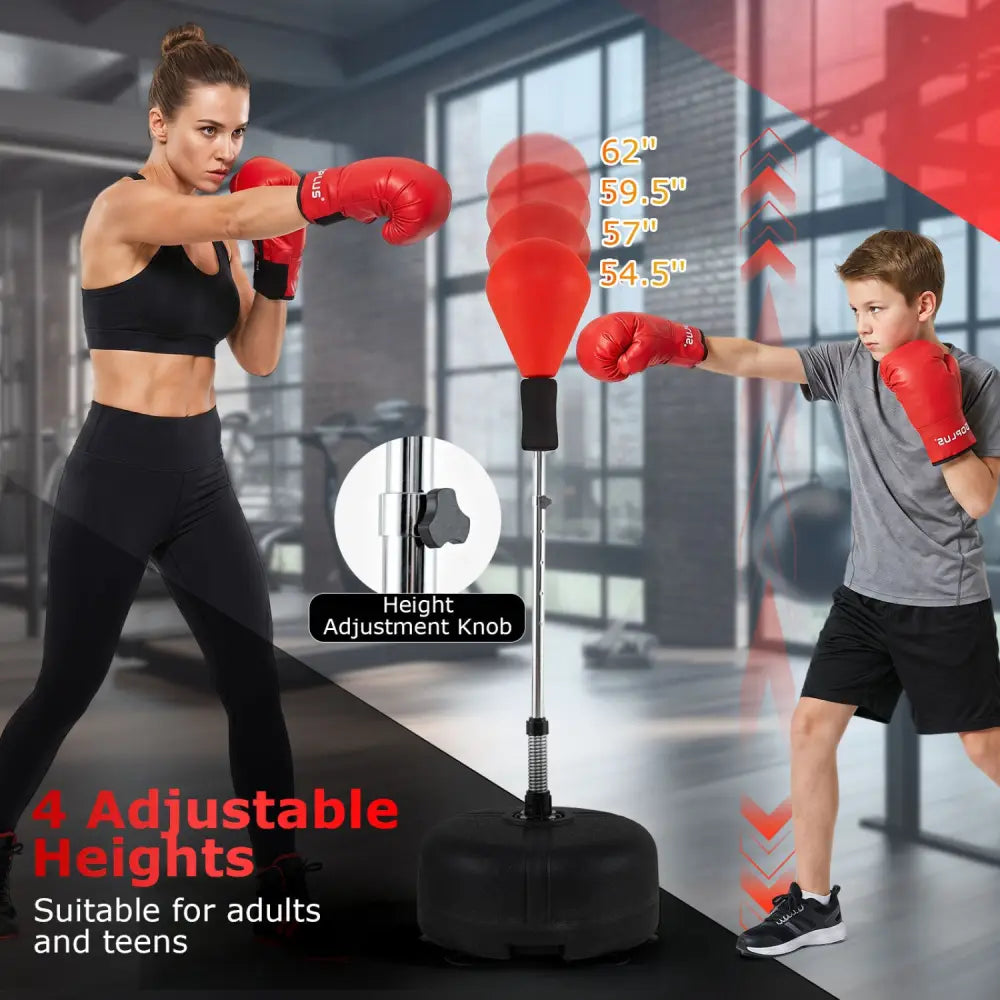 54.5’’-62’’ Height Adjustable FPunching Bag with Stand for Teens and Adults-Red - Red - Sport Equipments