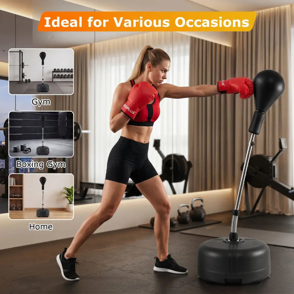 54.5’’-62’’ Height Adjustable FPunching Bag with Stand for Teens and Adults-Black - Black - Sport Equipments