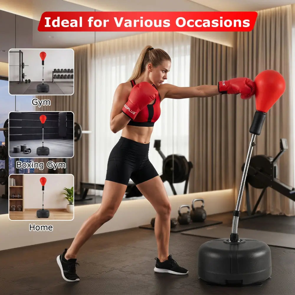 54.5’’-62’’ Height Adjustable FPunching Bag with Stand for Teens and Adults-Red - Red - Sport Equipments