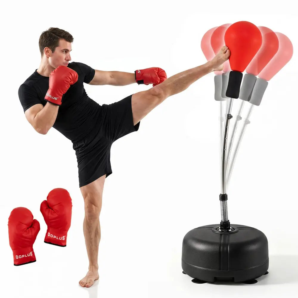 54.5’’-62’’ Height Adjustable FPunching Bag with Stand for Teens and Adults-Red - Red - Sport Equipments