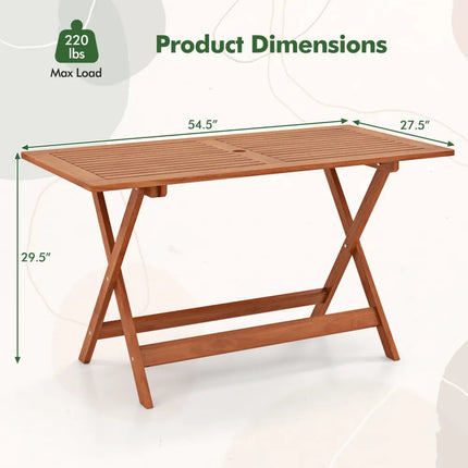 54.5 Inch x 27.5 Inch Patio Dining Table with Teak Painting and Umbrella Hole - Teak - Patio Dining Tables