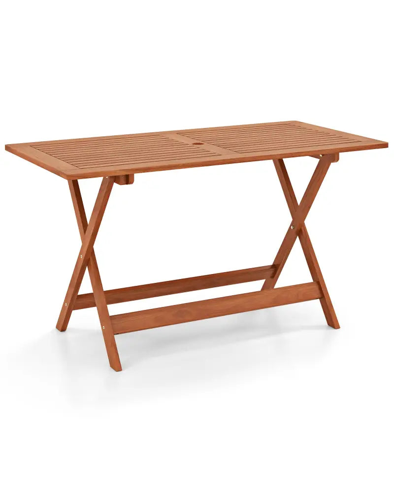 54.5 Inch x 27.5 Inch Patio Dining Table with Teak Painting and Umbrella Hole - Teak - Patio Dining Tables