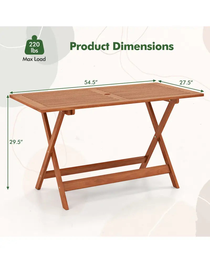 54.5 Inch x 27.5 Inch Patio Dining Table with Teak Painting and Umbrella Hole - Teak - Patio Dining Tables