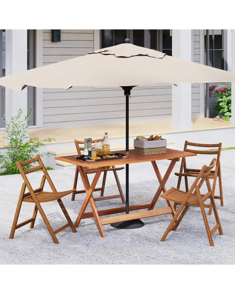 54.5 Inch x 27.5 Inch Patio Dining Table with Teak Painting and Umbrella Hole - Teak - Patio Dining Tables