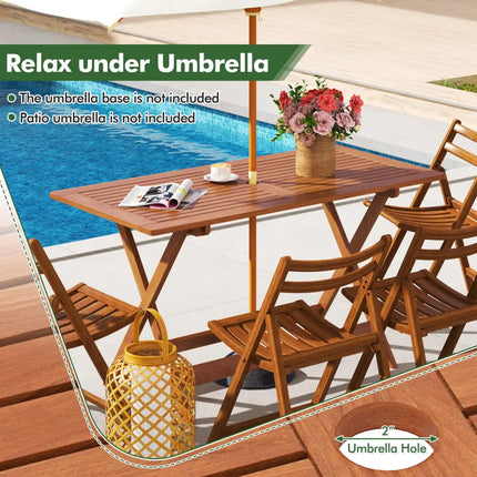 54.5 Inch x 27.5 Inch Patio Dining Table with Teak Painting and Umbrella Hole - Teak - Patio Dining Tables