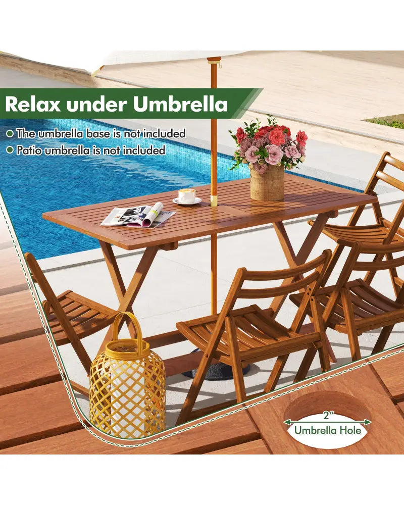 54.5 Inch x 27.5 Inch Patio Dining Table with Teak Painting and Umbrella Hole - Teak - Patio Dining Tables