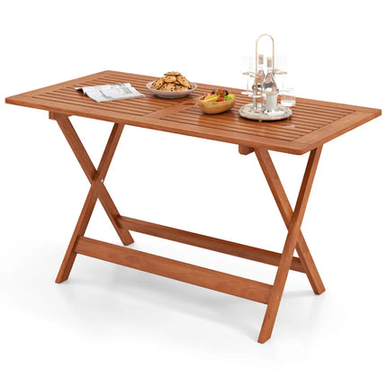 54.5 Inch x 27.5 Inch Patio Dining Table with Teak Painting and Umbrella Hole - Teak - Patio Dining Tables