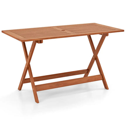 54.5 Inch x 27.5 Inch Patio Dining Table with Teak Painting and Umbrella Hole - Teak - Patio Dining Tables