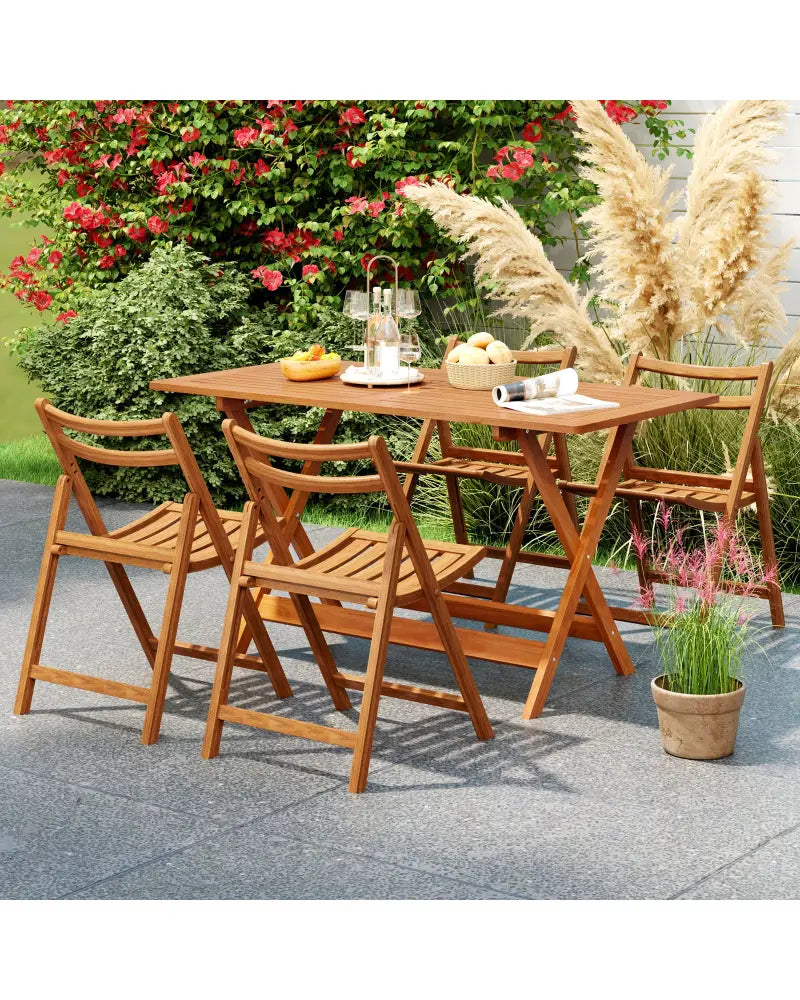 54.5 Inch x 27.5 Inch Patio Dining Table with Teak Painting and Umbrella Hole - Teak - Patio Dining Tables