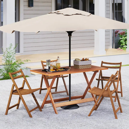 54.5 Inch x 27.5 Inch Patio Dining Table with Teak Painting and Umbrella Hole - Teak - Patio Dining Tables