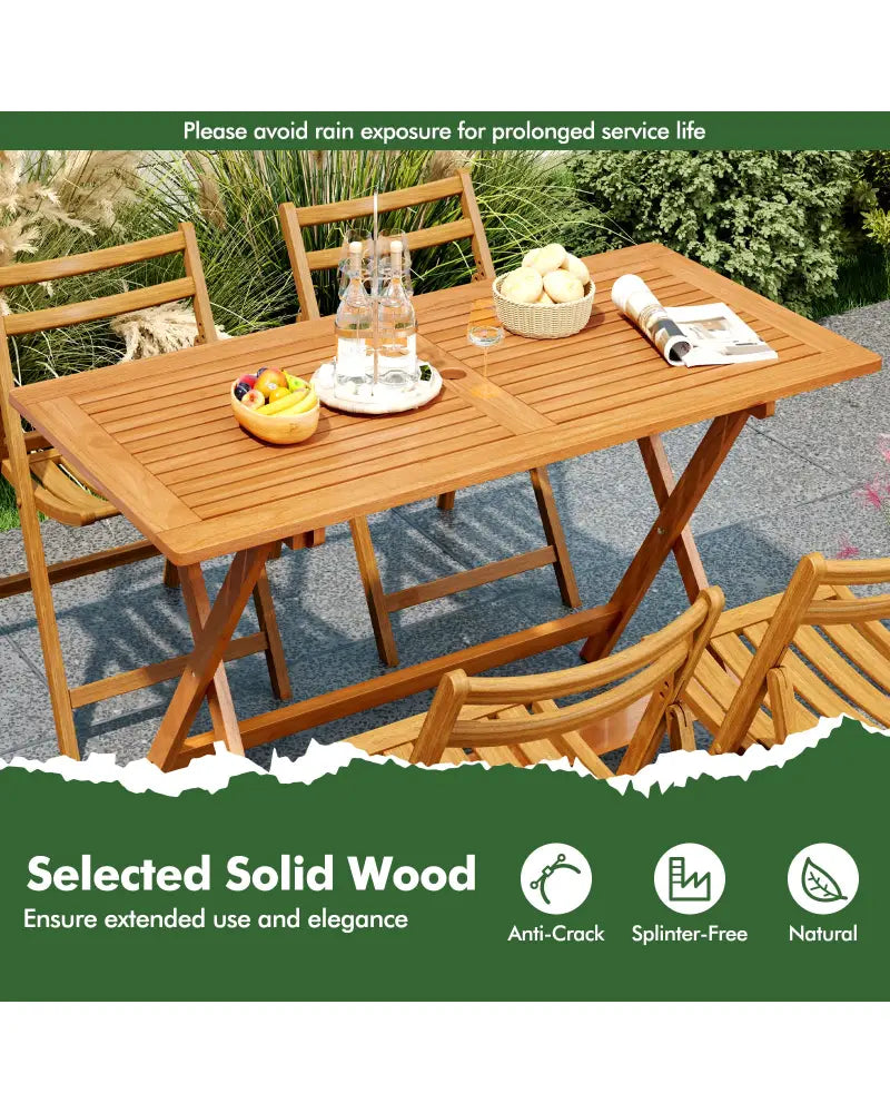 54.5 Inch x 27.5 Inch Patio Dining Table with Teak Painting and Umbrella Hole - Teak - Patio Dining Tables