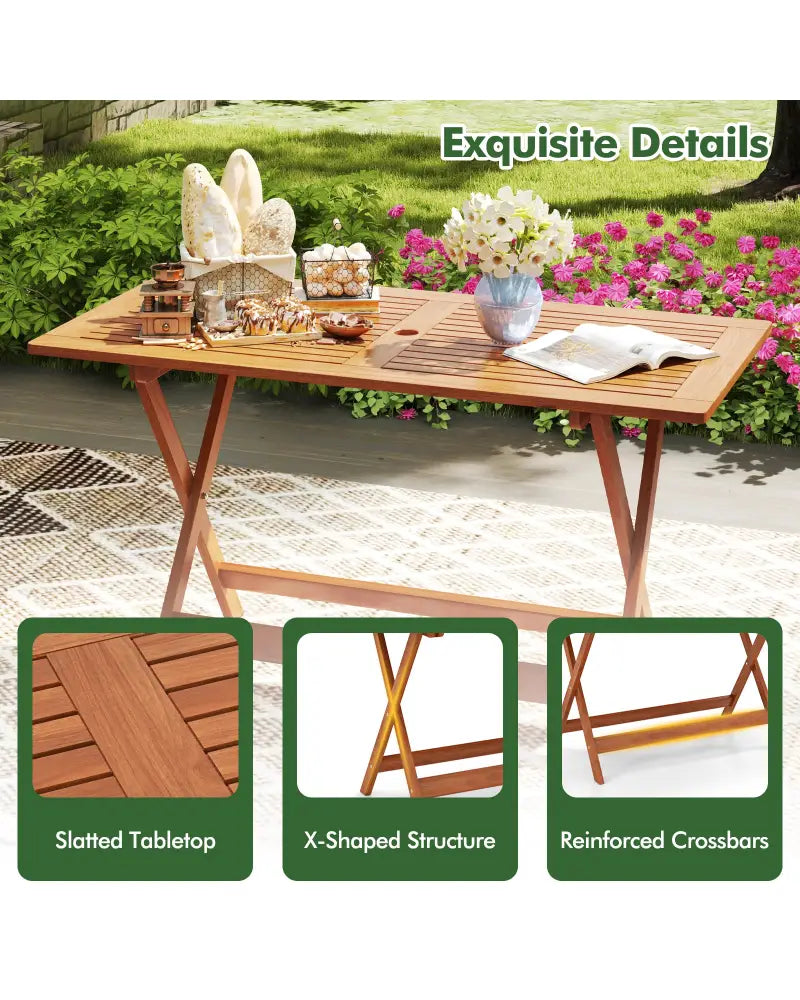 54.5 Inch x 27.5 Inch Patio Dining Table with Teak Painting and Umbrella Hole - Teak - Patio Dining Tables