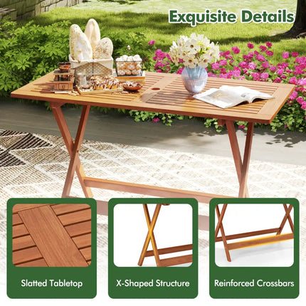 54.5 Inch x 27.5 Inch Patio Dining Table with Teak Painting and Umbrella Hole - Teak - Patio Dining Tables