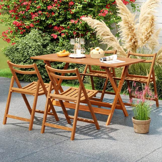 54.5 Inch x 27.5 Inch Patio Dining Table with Teak Painting and Umbrella Hole - Teak - Patio Dining Tables