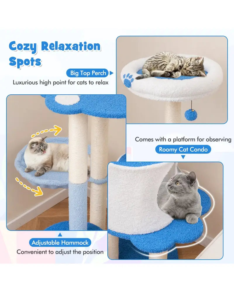54 Inches Tall Modern Cat Tree Tower for Indoor Cats-Blue - Blue - Cat Trees Condos & Scratchers