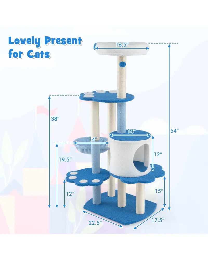 54 Inches Tall Modern Cat Tree Tower for Indoor Cats-Blue - Blue - Cat Trees Condos & Scratchers