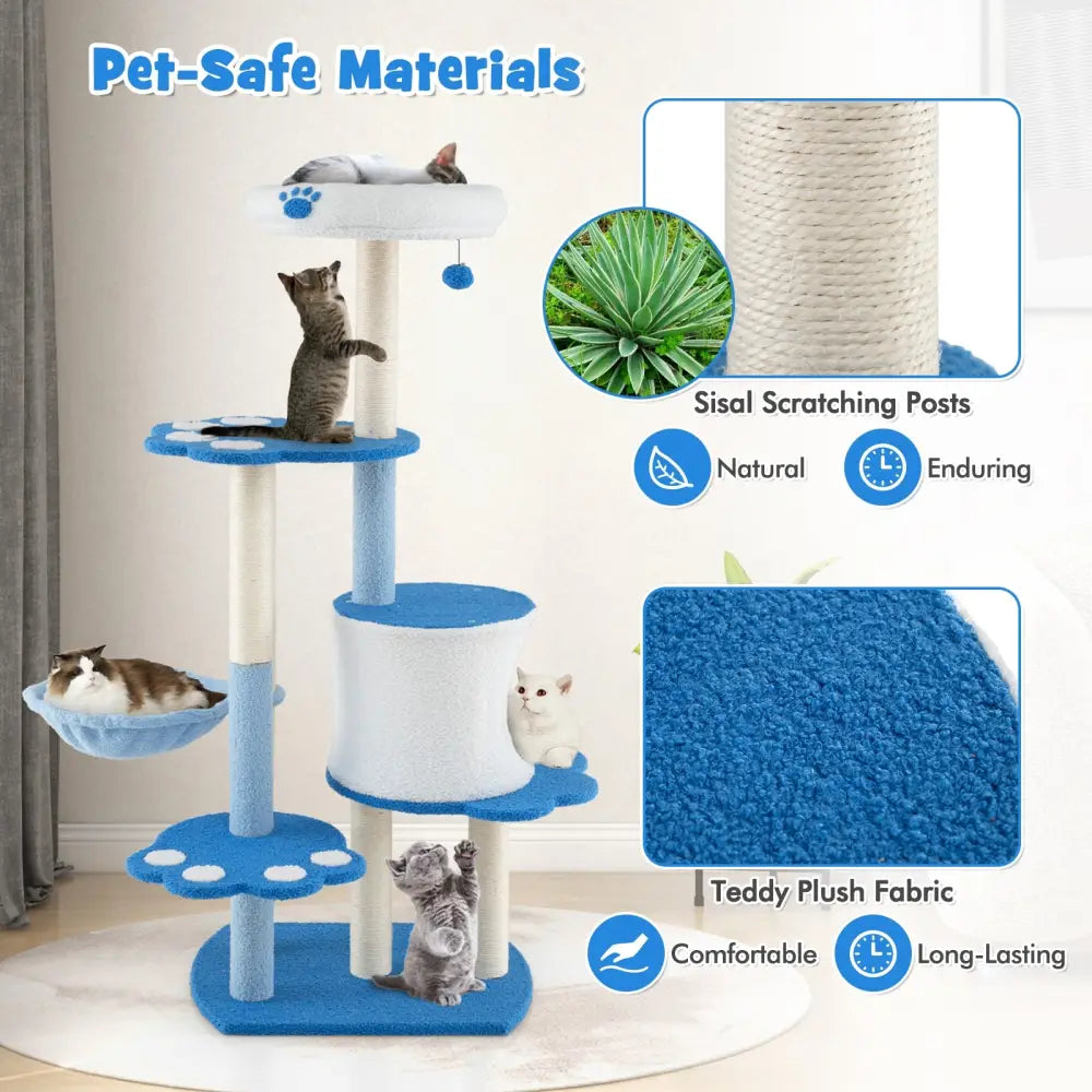 54 Inches Tall Modern Cat Tree Tower for Indoor Cats-Blue - Blue - Cat Trees Condos & Scratchers